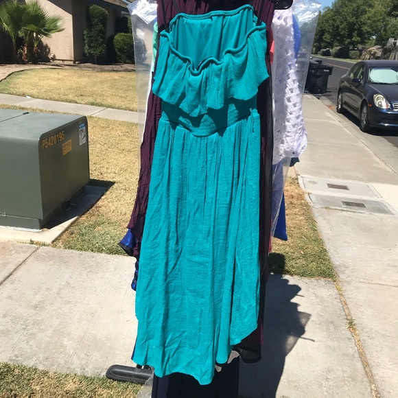 Strapless green blue long dress - Picture 2 of 2